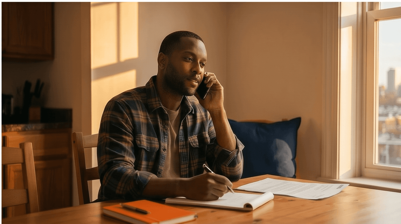 Homeowner on the phone getting legal help